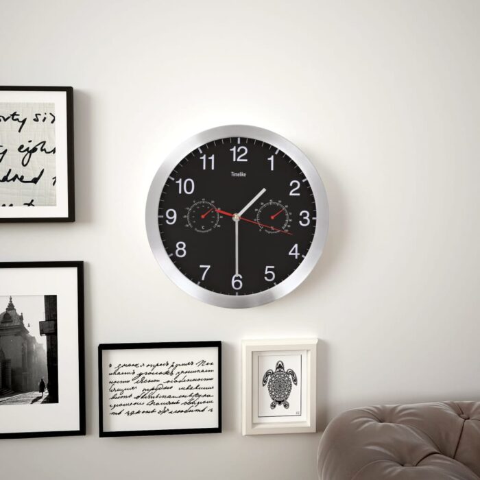 VXL8718475589754_m_en_hd_1.jpg Horloge murale à quartz Hygromètre et thermomètre 30 cm Noir – Image 1