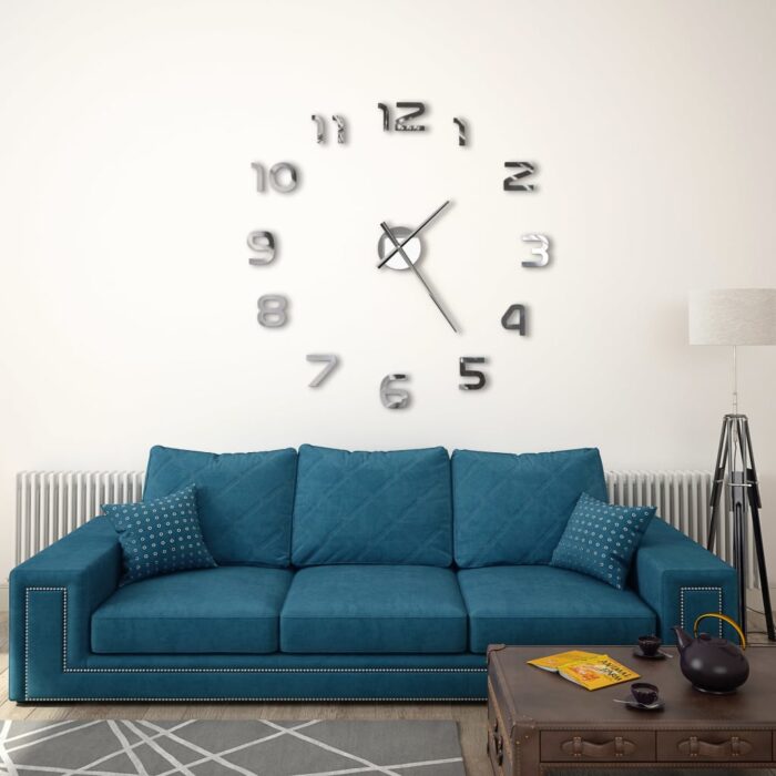 Horloge murale 3D Design moderne 100 cm XXL Argenté – Image 1