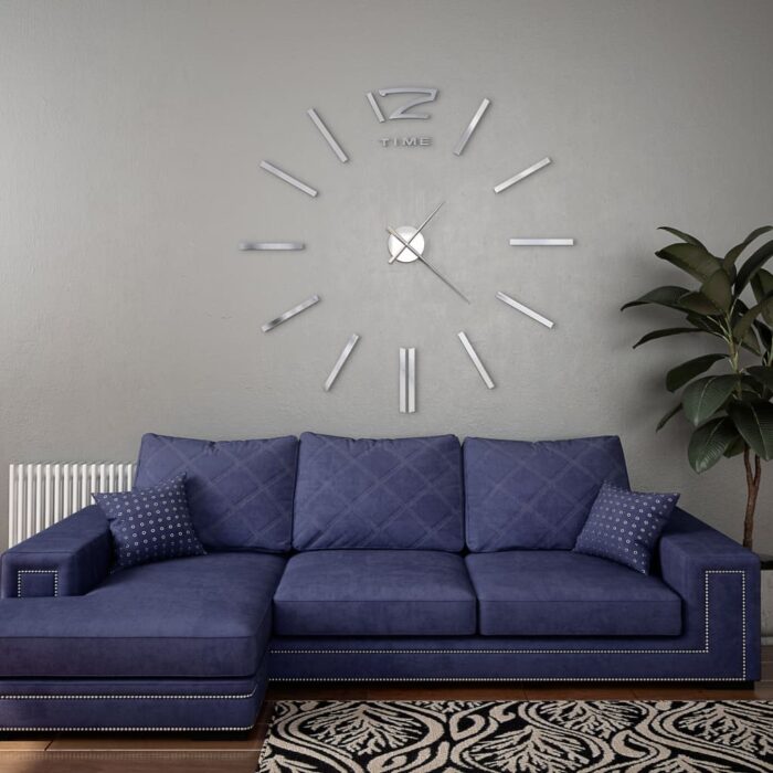 Horloge murale 3D Design moderne 100 cm XXL Argenté – Image 1