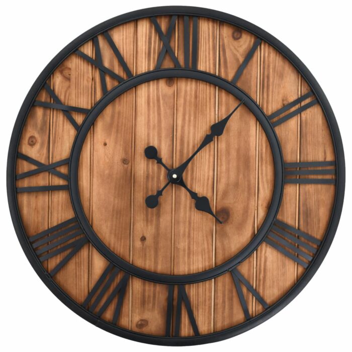 Horloge murale vintage à quartz Bois et métal 60 cm XXL – Image 1