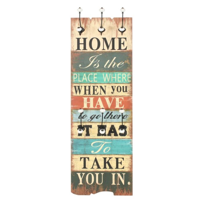 Porte-manteau mural avec 6 crochets 120 x 40 cm HOME IS – Image 2