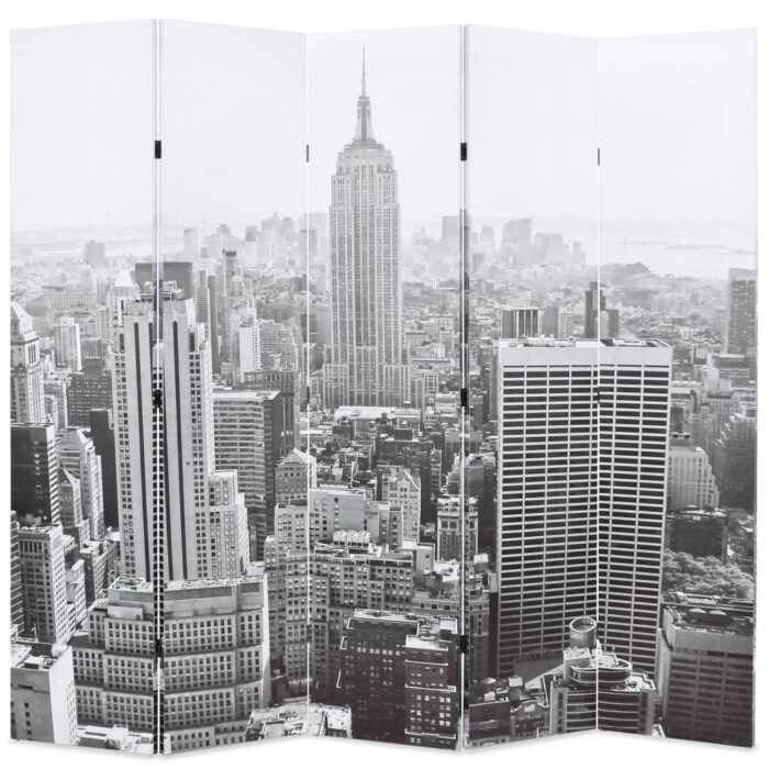 Cloison de séparation pliable 200x170 cm New York Noir et blanc – Image 1