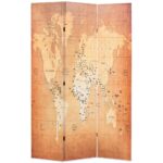 Cloison de séparation pliable 120 x 170 cm Carte du monde Jaune