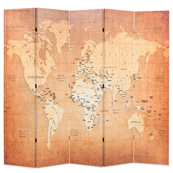 Cloison de séparation pliable 200 x 170 cm Carte du monde Jaune – Image 1