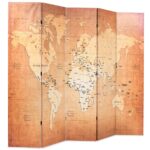 Cloison de séparation pliable 200 x 170 cm Carte du monde Jaune – Image 2