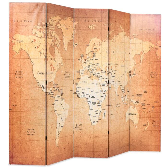 Cloison de séparation pliable 200 x 170 cm Carte du monde Jaune – Image 2