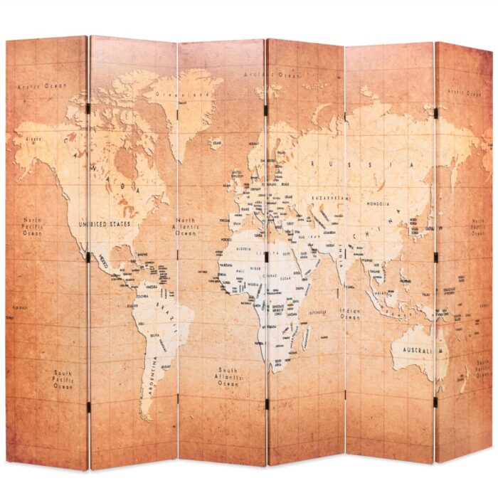Cloison de séparation pliable 228 x 170 cm Carte du monde Jaune – Image 1