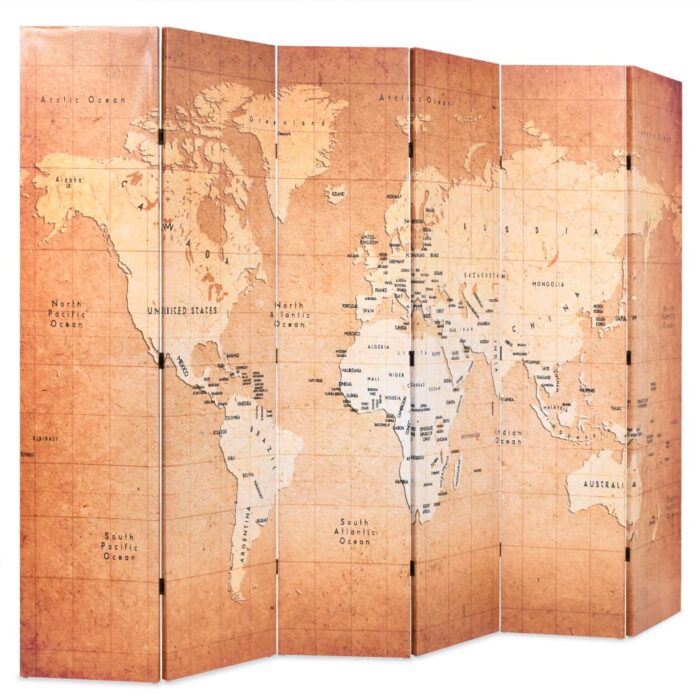 Cloison de séparation pliable 228 x 170 cm Carte du monde Jaune – Image 2