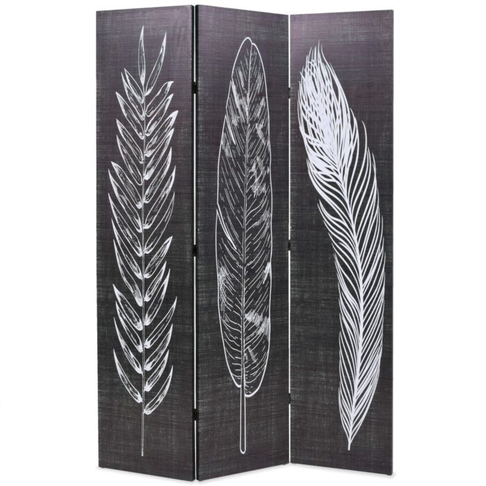Cloison de séparation pliable 120 x 170 cm Plumes Noir et blanc – Image 1