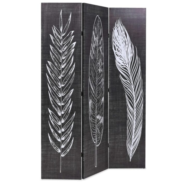 Cloison de séparation pliable 120 x 170 cm Plumes Noir et blanc – Image 2
