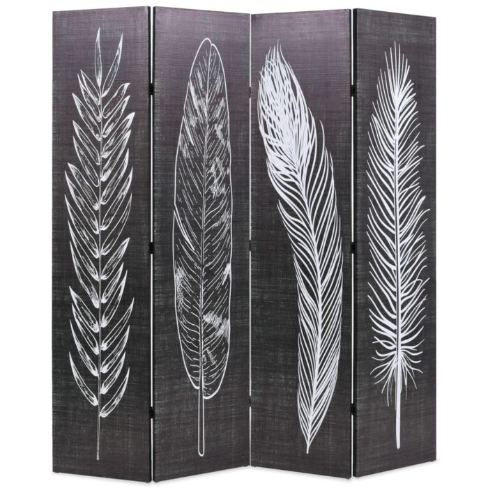 Cloison de séparation pliable 160 x 170 cm Plumes Noir et blanc – Image 1