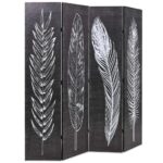 Cloison de séparation pliable 160 x 170 cm Plumes Noir et blanc – Image 2