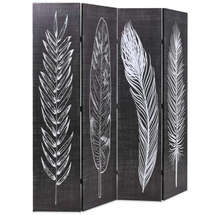 Cloison de séparation pliable 160 x 170 cm Plumes Noir et blanc – Image 2