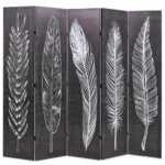 Cloison de séparation pliable 200 x 170 cm Plumes Noir et blanc