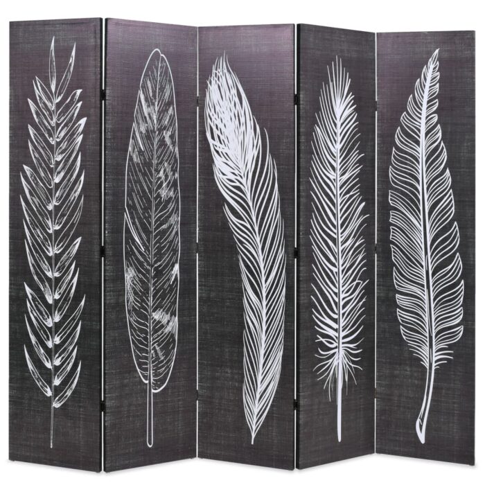 Cloison de séparation pliable 200 x 170 cm Plumes Noir et blanc – Image 1