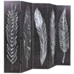 Cloison de séparation pliable 200 x 170 cm Plumes Noir et blanc – Image 2