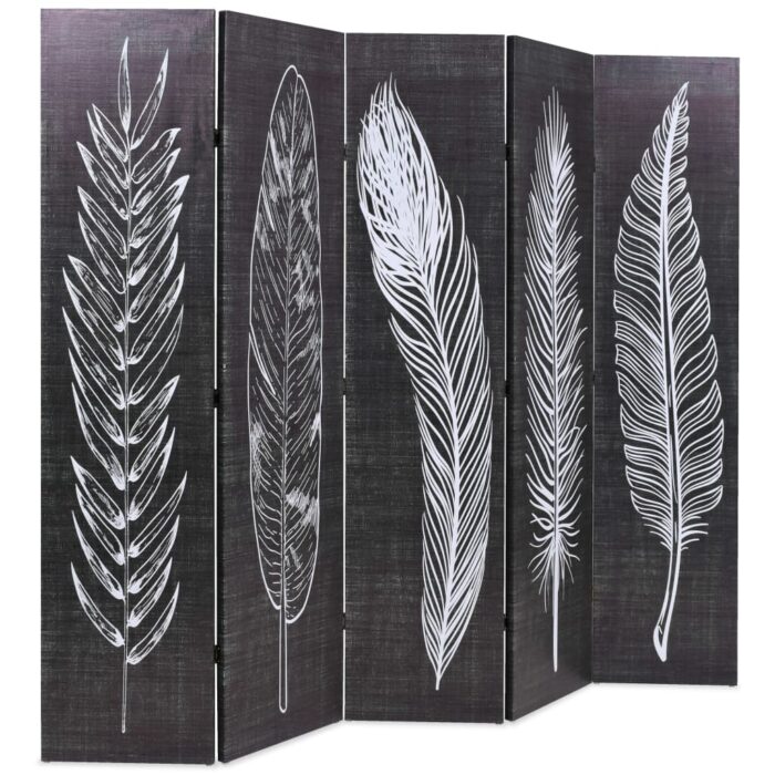 Cloison de séparation pliable 200 x 170 cm Plumes Noir et blanc – Image 2
