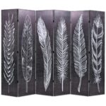 Cloison de séparation pliable 228 x 170 cm Plumes Noir et blanc
