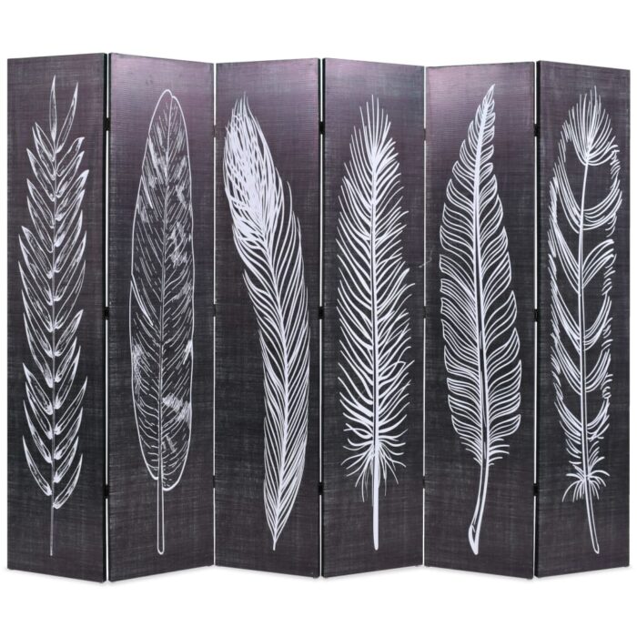 Cloison de séparation pliable 228 x 170 cm Plumes Noir et blanc – Image 1