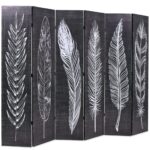 Cloison de séparation pliable 228 x 170 cm Plumes Noir et blanc – Image 2