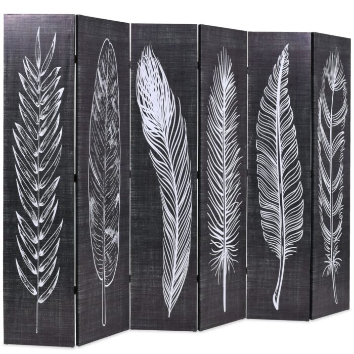 Cloison de séparation pliable 228 x 170 cm Plumes Noir et blanc – Image 2