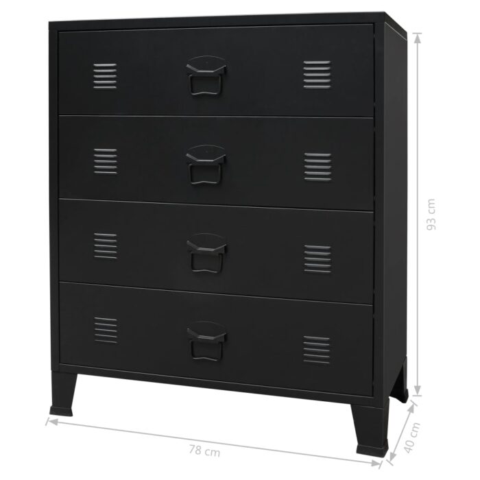 Commode à tiroirs Métal Style Industriel 78x40x93 cm Noir – Image 8