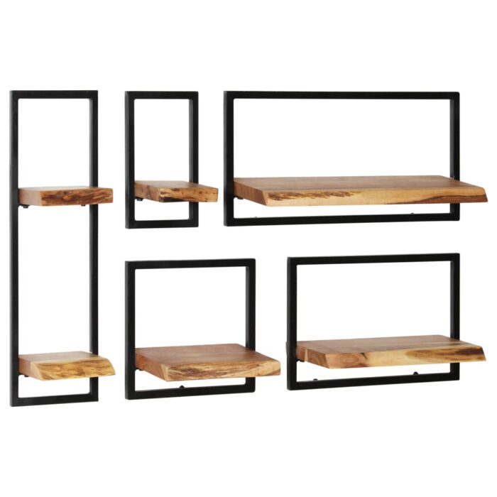 Set d'étagères murales 5 pcs Bois d'acacia massif et acier – Image 1