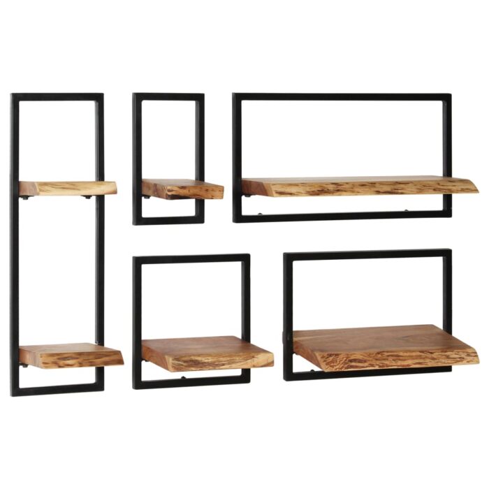 Set d'étagères murales 5 pcs Bois d'acacia massif et acier – Image 12
