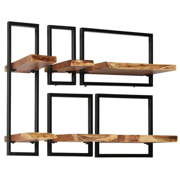Set d'étagères murales 5 pcs Bois d'acacia massif et acier – Image 2