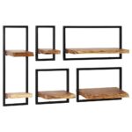 Set d'étagères murales 5 pcs Bois d'acacia massif et acier – Image 8