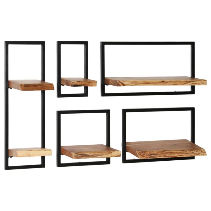 Set d'étagères murales 5 pcs Bois d'acacia massif et acier – Image 8