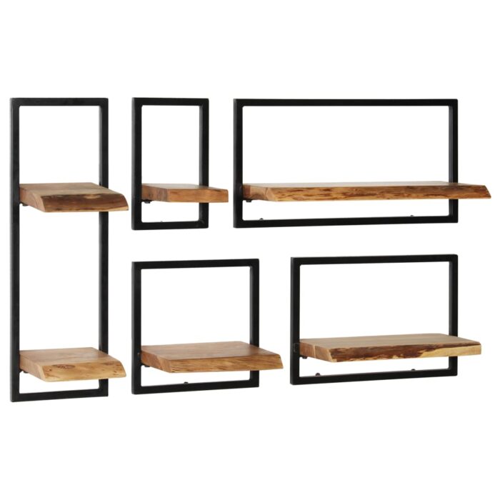 Set d'étagères murales 5 pcs Bois d'acacia massif et acier – Image 9