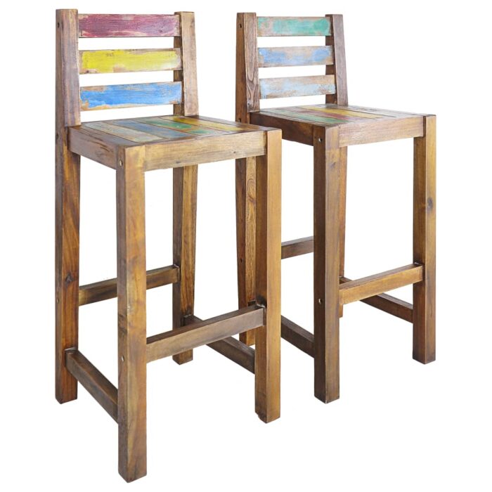 Tabourets de bar lot de 2 bois massif de récupération – Image 1