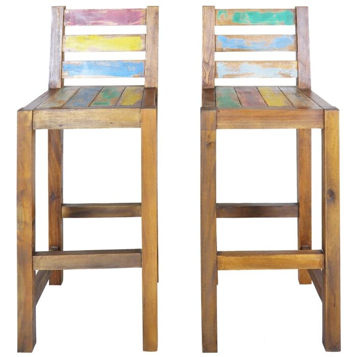 Tabourets de bar lot de 2 bois massif de récupération – Image 2