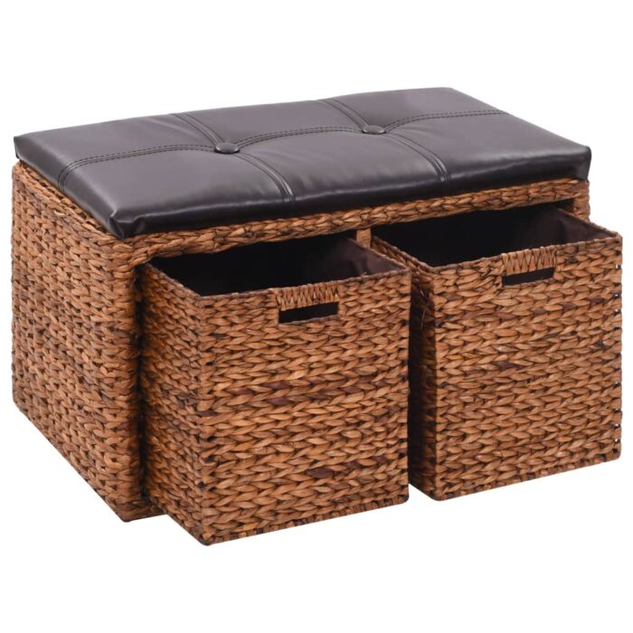 Banc avec 2 paniers Jacinthe d'eau 71 x 40 x 42 cm Marron – Image 1