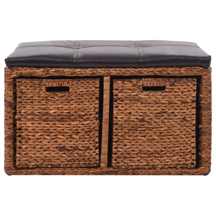 Banc avec 2 paniers Jacinthe d'eau 71 x 40 x 42 cm Marron – Image 2