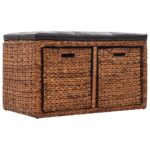 Banc avec 2 paniers Jacinthe d'eau 71 x 40 x 42 cm Marron – Image 3