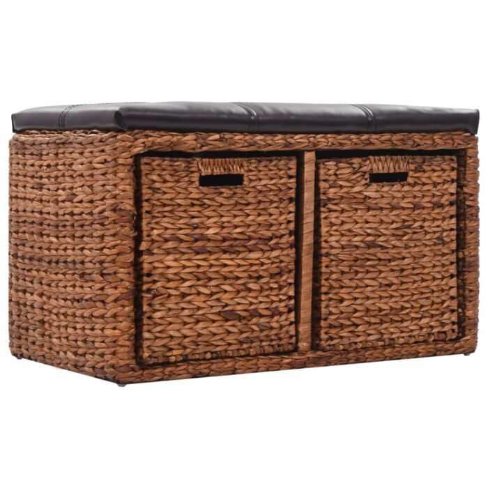 Banc avec 2 paniers Jacinthe d'eau 71 x 40 x 42 cm Marron – Image 3