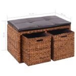 Banc avec 2 paniers Jacinthe d'eau 71 x 40 x 42 cm Marron – Image 8