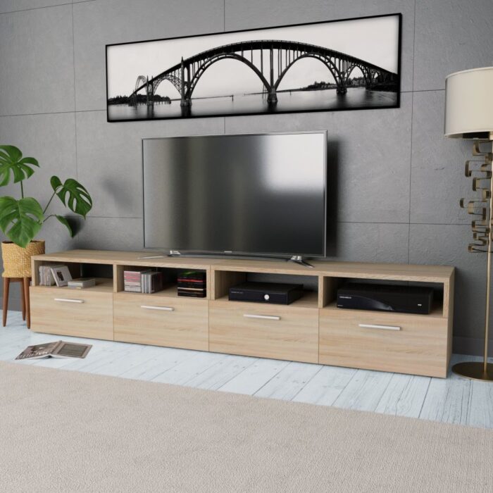 Meubles TV 2 pcs Bois d’ingénierie 95x35x36 cm Chêne – Image 1