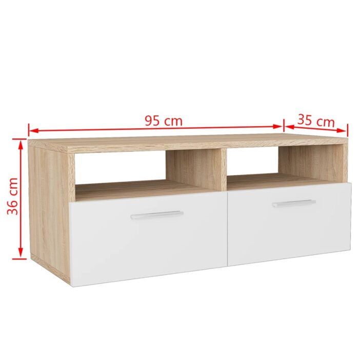 Meubles TV 2 pcs Bois d’ingénierie 95x35x36 cm Chêne et blanc – Image 4