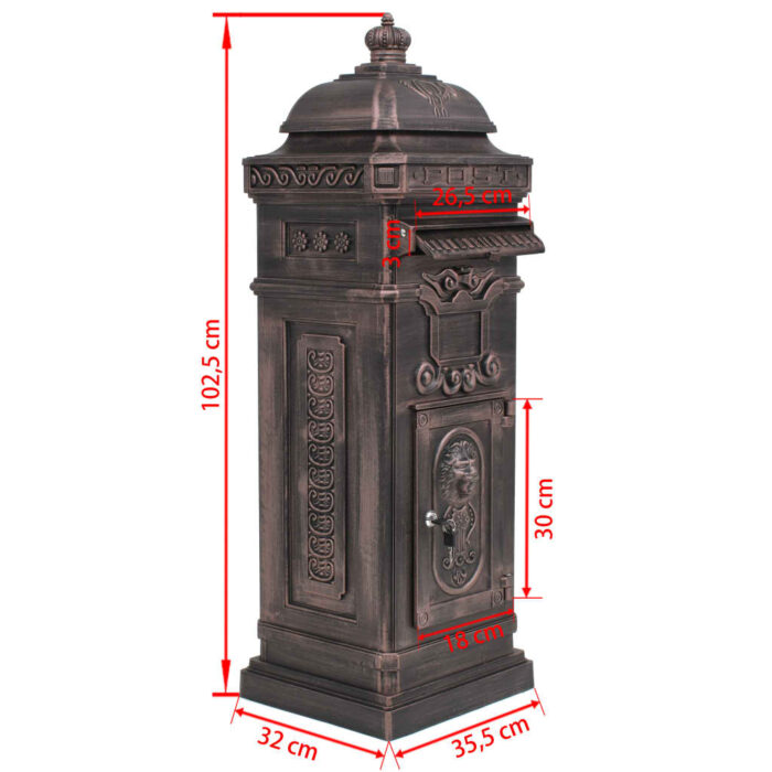 Boîte aux lettres à pilier Aluminium Vintage Bronze antirouille – Image 12