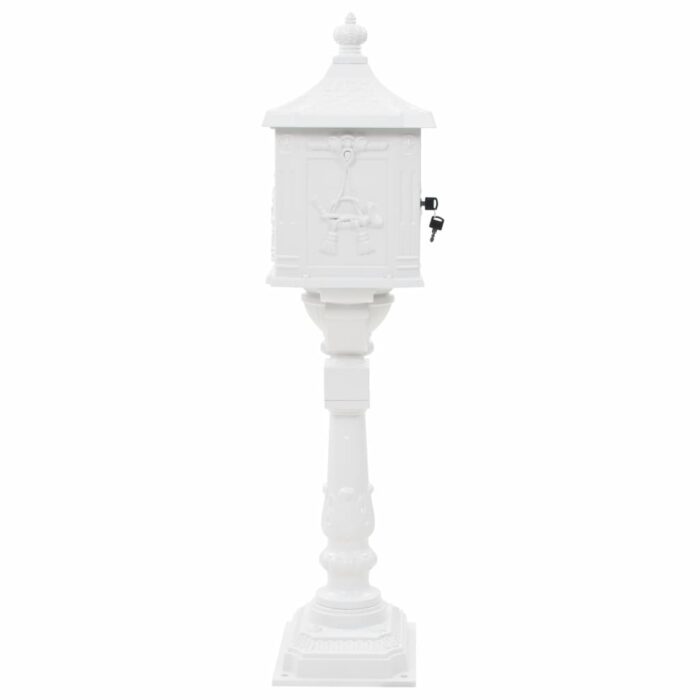 Boîte aux lettres sur pied Aluminium Vintage Antirouille Blanc – Image 4