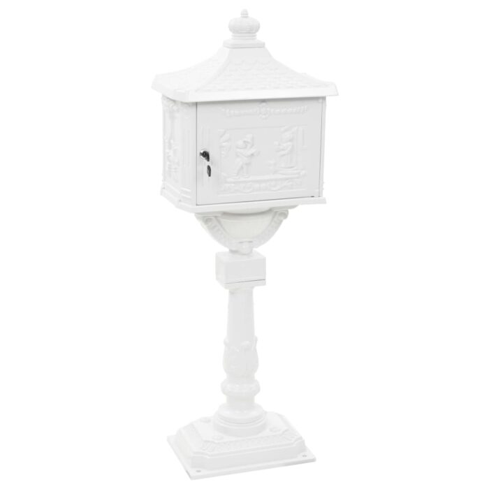 Boîte aux lettres sur pied Aluminium Vintage Antirouille Blanc – Image 5
