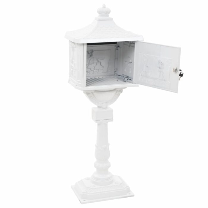 Boîte aux lettres sur pied Aluminium Vintage Antirouille Blanc – Image 6