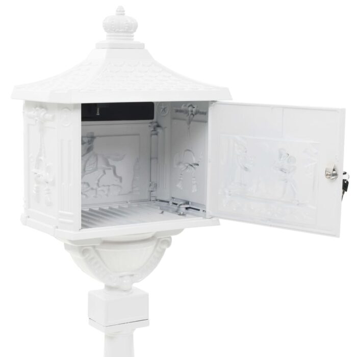 Boîte aux lettres sur pied Aluminium Vintage Antirouille Blanc – Image 7