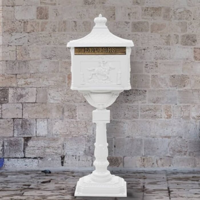 VXL8718475601265_m_en_hd_1.jpg Boîte aux lettres sur pied Aluminium Vintage Antirouille Blanc – Image 1