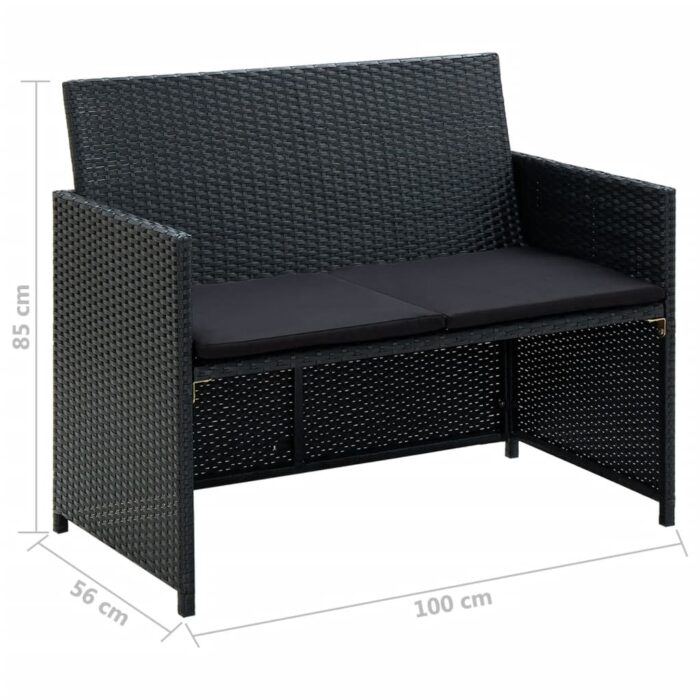 Canapé de jardin à 2 places avec coussins Noir Résine tressée – Image 3