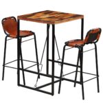 Ensemble de bar 3 pcs Bois massif recyclé et cuir de chèvre – Image 10