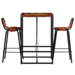 Ensemble de bar 3 pcs Bois massif recyclé et cuir de chèvre – Image 2